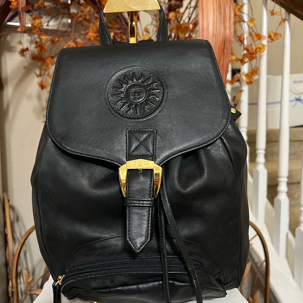 Versace Black Backpack with Gold Accents
